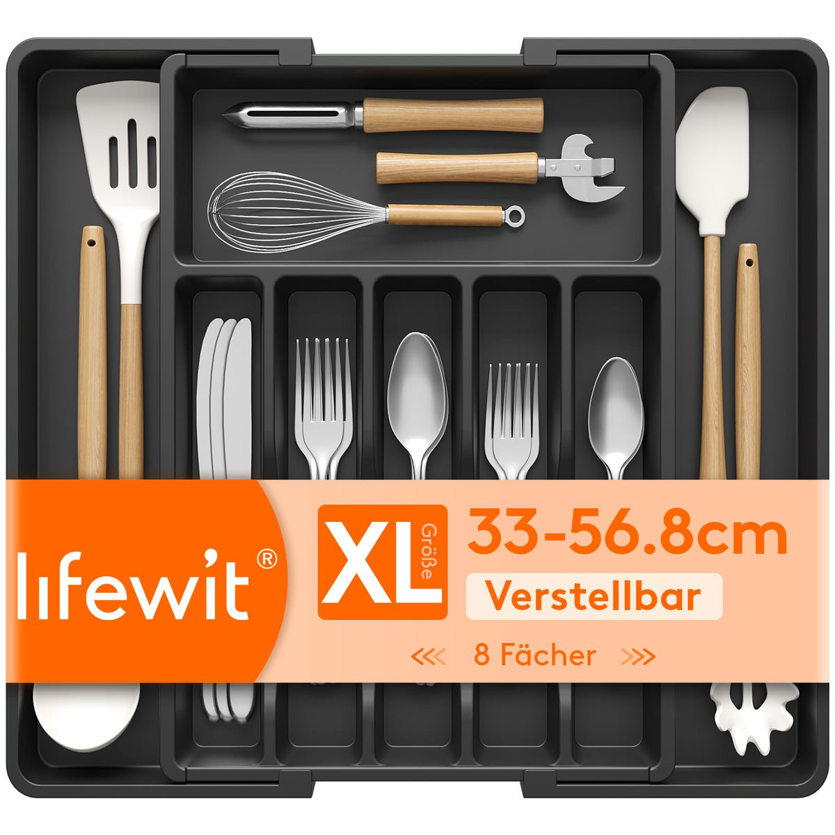 Lifewit silverware organizer folded width demonstrates compact storage for tight drawers