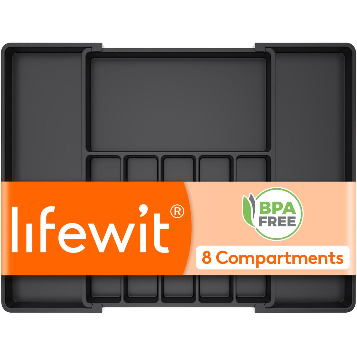 Lifewit silverware drawer organizer folded to fit small drawers, keeping utensils neatly accessible.