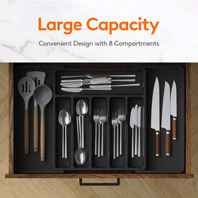 Fully expanded Lifewit organizer shows maximum capacity for utensils.