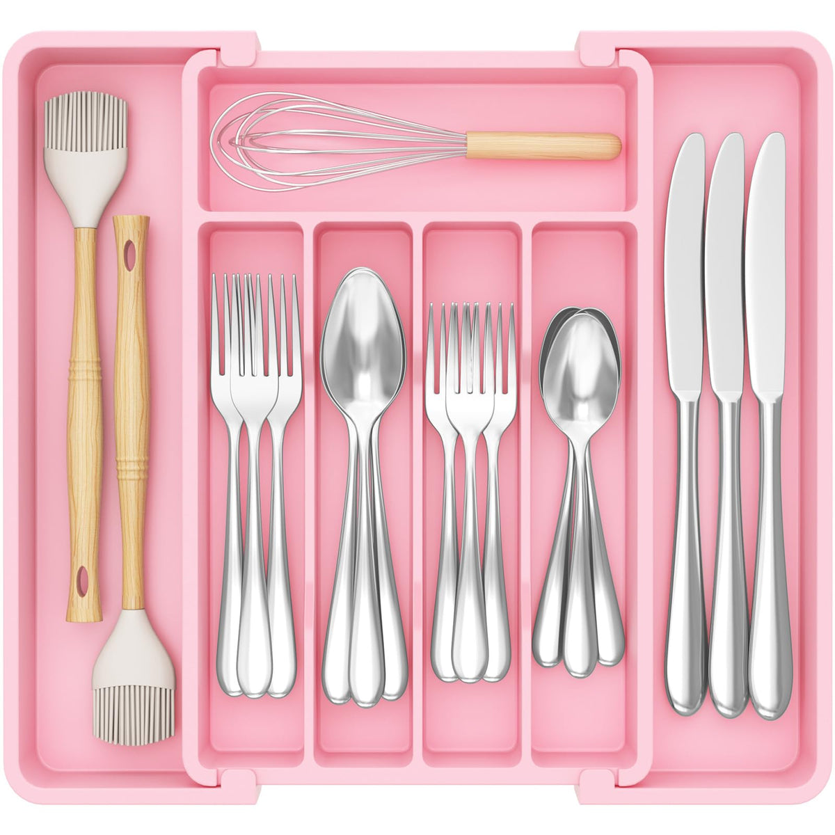 Lifewit silverware drawer organizer left panel expands to hold more utensils.