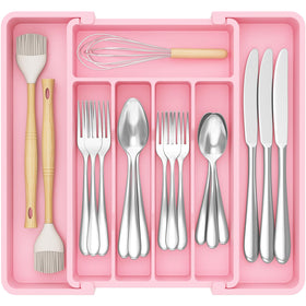 Lifewit silverware drawer organizer left panel expands to hold more utensils.
