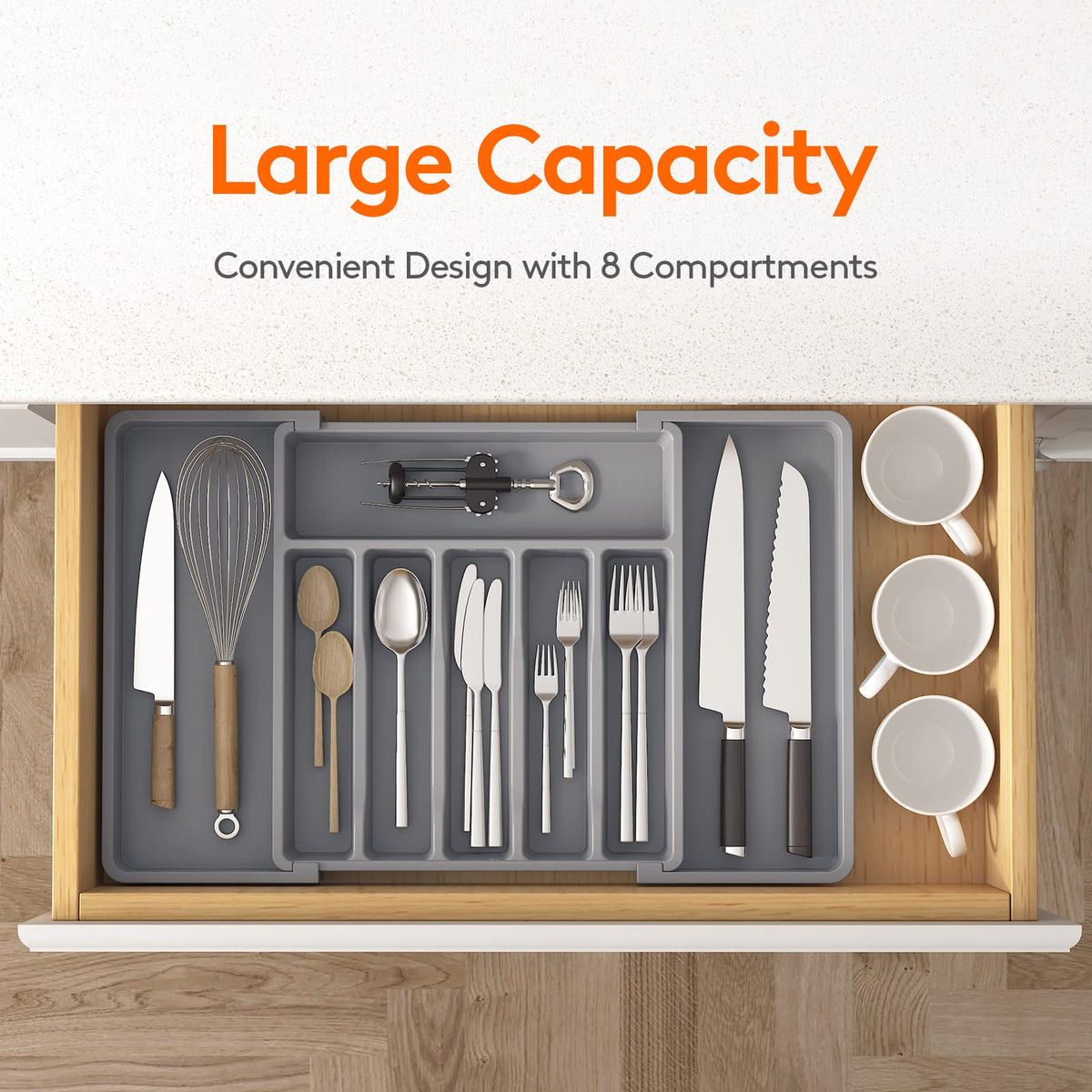 Lifewit expandable organizer with left and right panels fits various drawer sizes with ease.