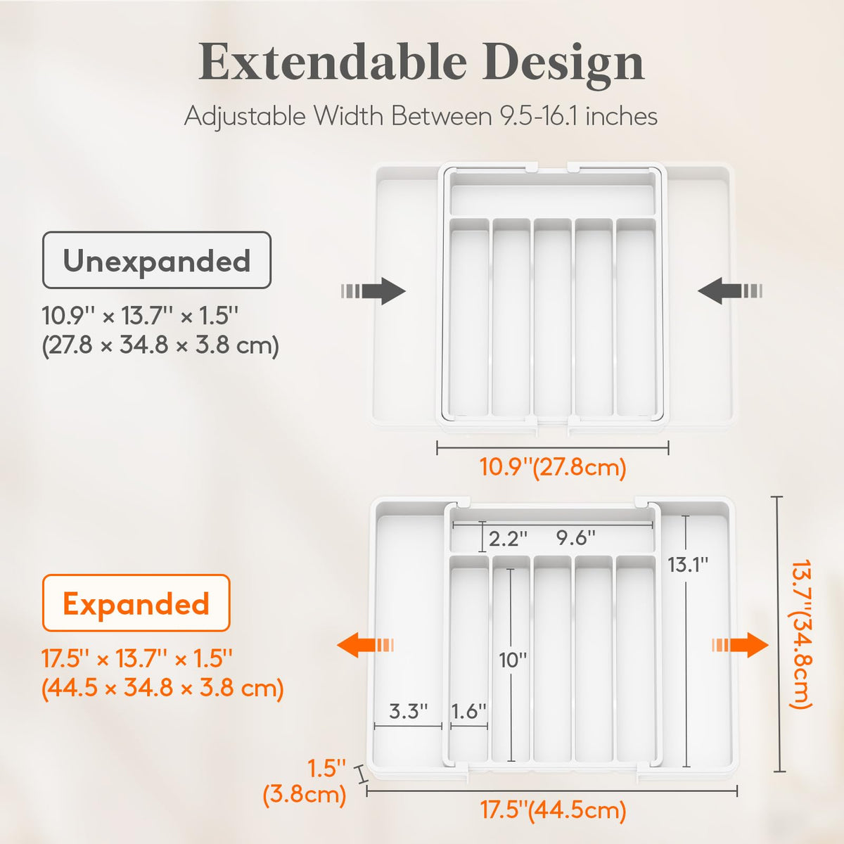 Lifewit silverware drawer organizer right-expandable-panel demonstrates flexible configuration for larger drawers.