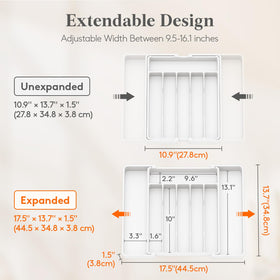 Lifewit silverware drawer organizer right-expandable-panel demonstrates flexible configuration for larger drawers.