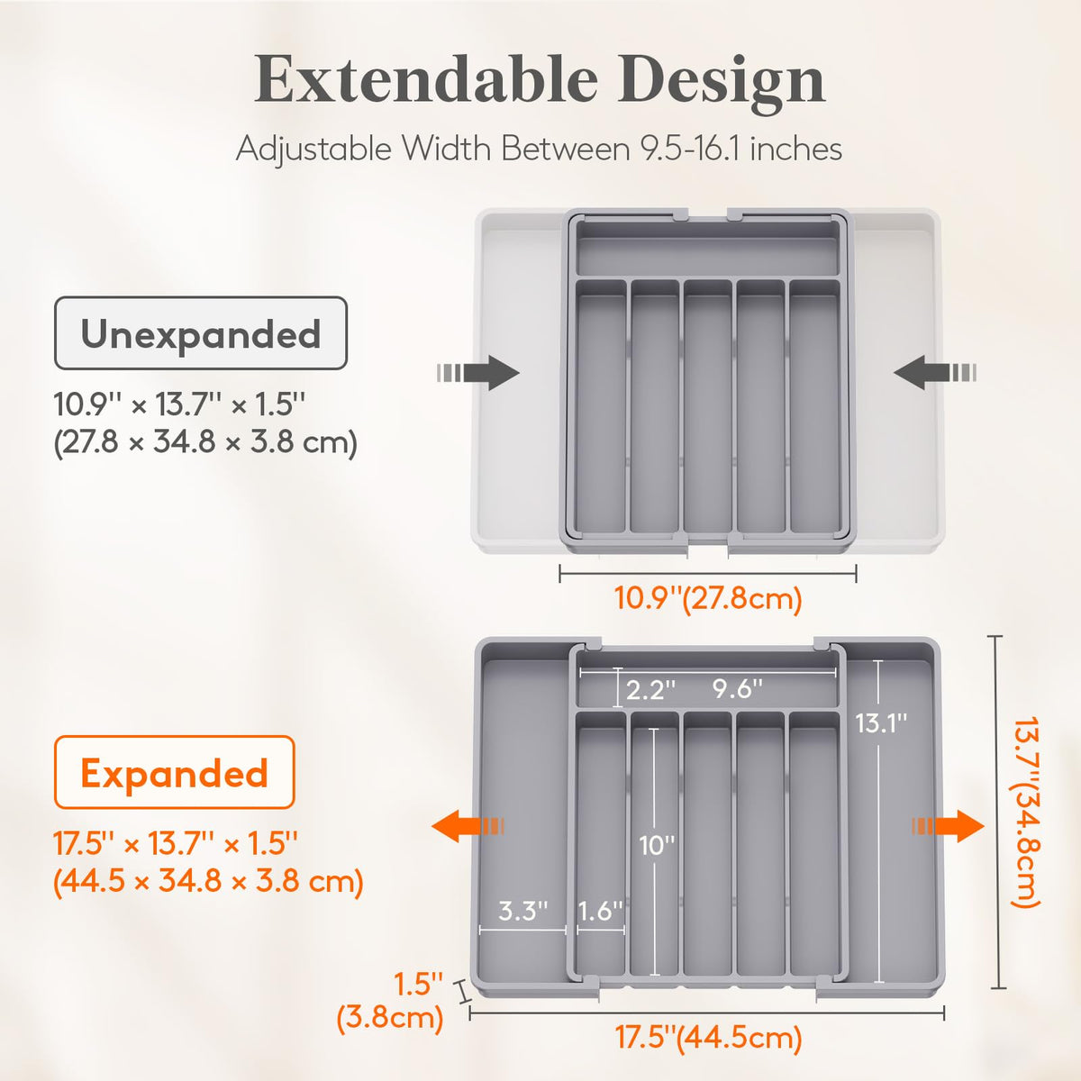 Lifewit silverware drawer organizer right panel extended for more utensils.