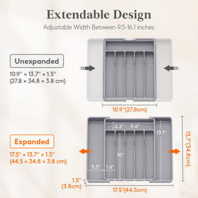 Lifewit silverware drawer organizer right panel extended for more utensils.