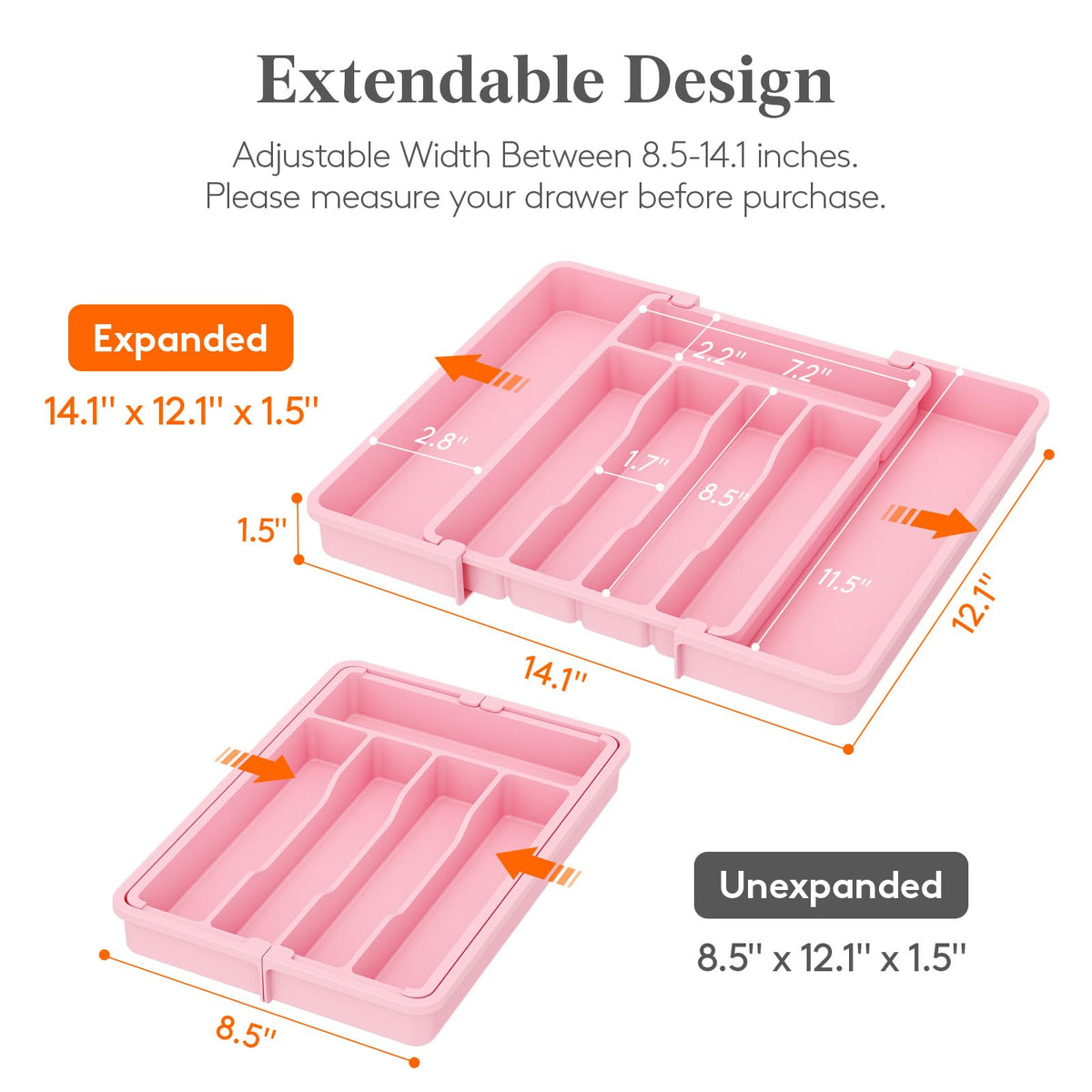 Lifewit silverware drawer organizer right panel increases storage for cutlery.