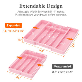Lifewit silverware drawer organizer right panel increases storage for cutlery.