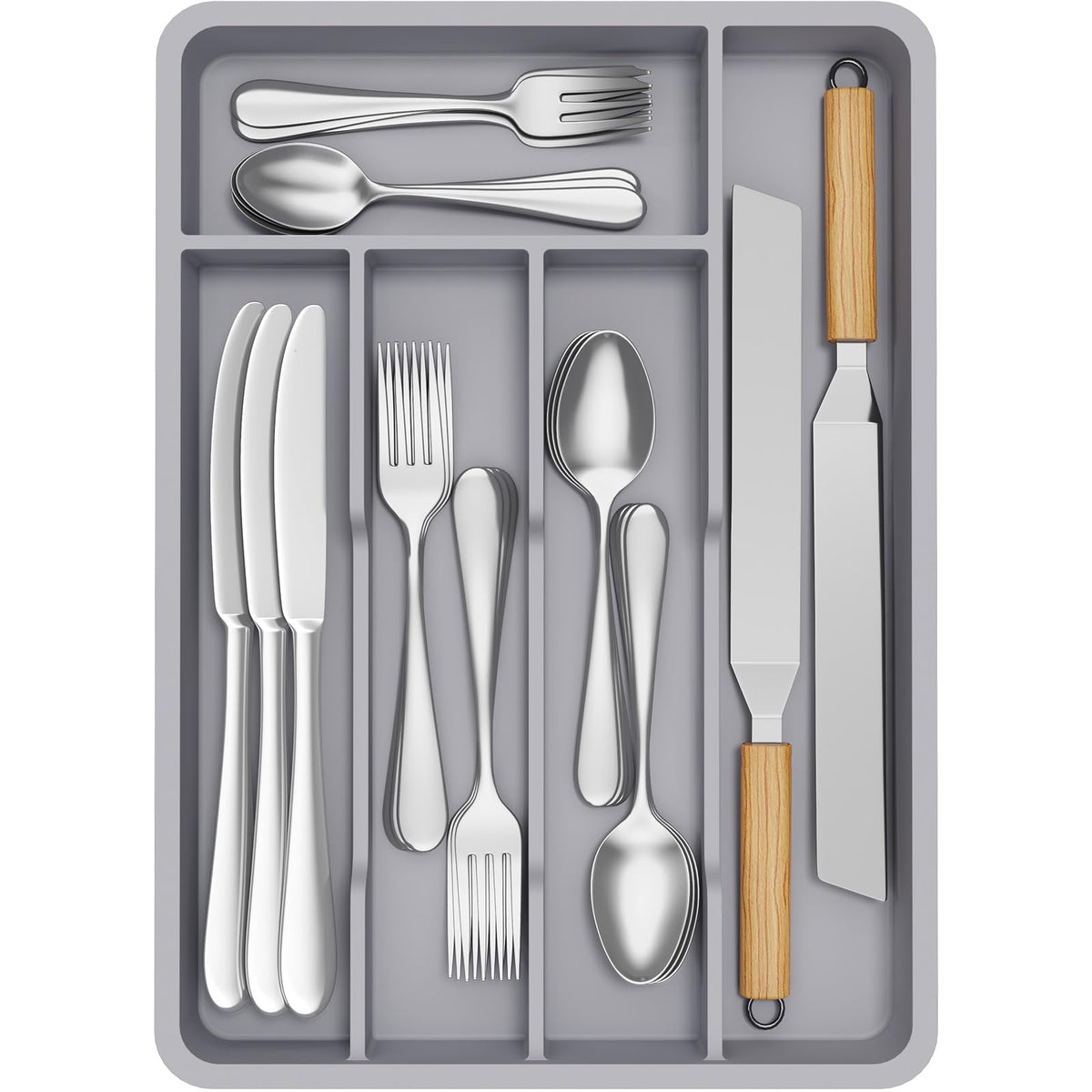 Lifewit silverware drawer organizer tray with four compartments for quick access.