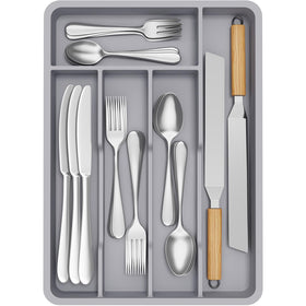 Lifewit silverware drawer organizer tray with four compartments for quick access.