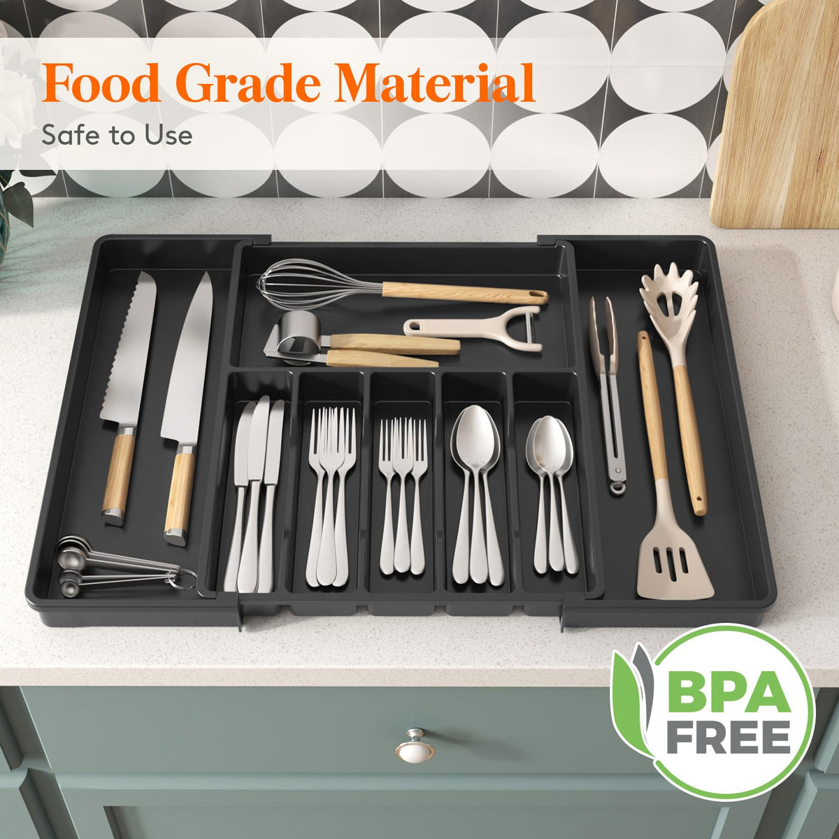 Lifewit black plastic organizer blends with a modern kitchen.