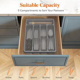Lifewit 5-compartment tray neatly sorts forks, knives, spoons, and utensils.