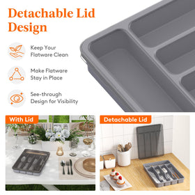 Lifewit silverware organizer with lid enables quick visual checks while protecting contents.