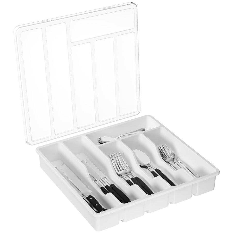 Lifewit silverware organizer with lid on drawer keeps utensils dust-free and ready