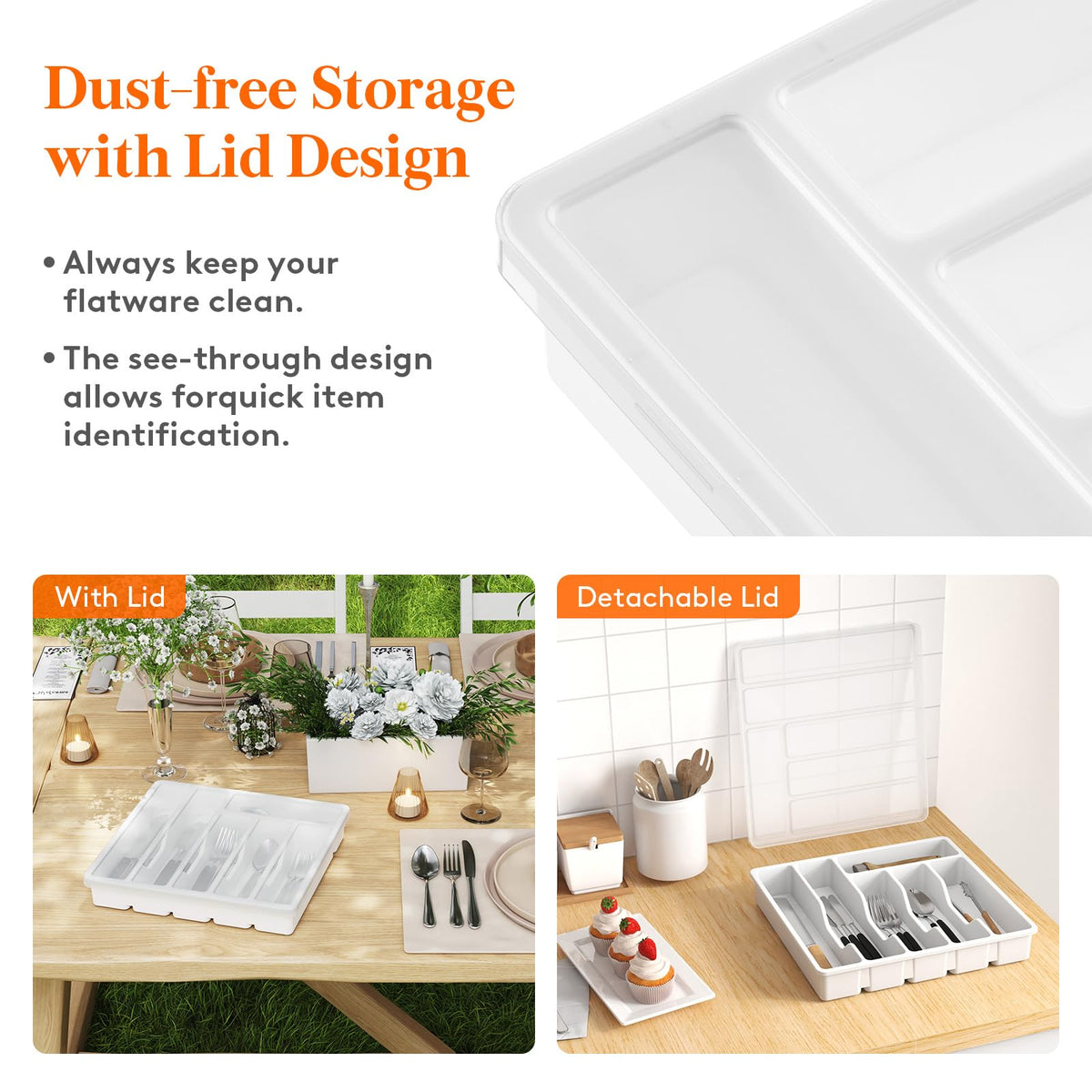 Lifewit silverware organizer with lid six compartments separate knives and forks for easy access