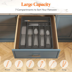 Lifewit seven-compartment organizer keeps spoons, forks, knives neatly separated.