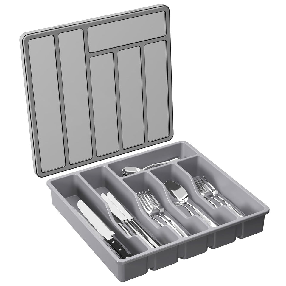 Lifewit silverware organizer with lid keeps utensils dust-free and ready.