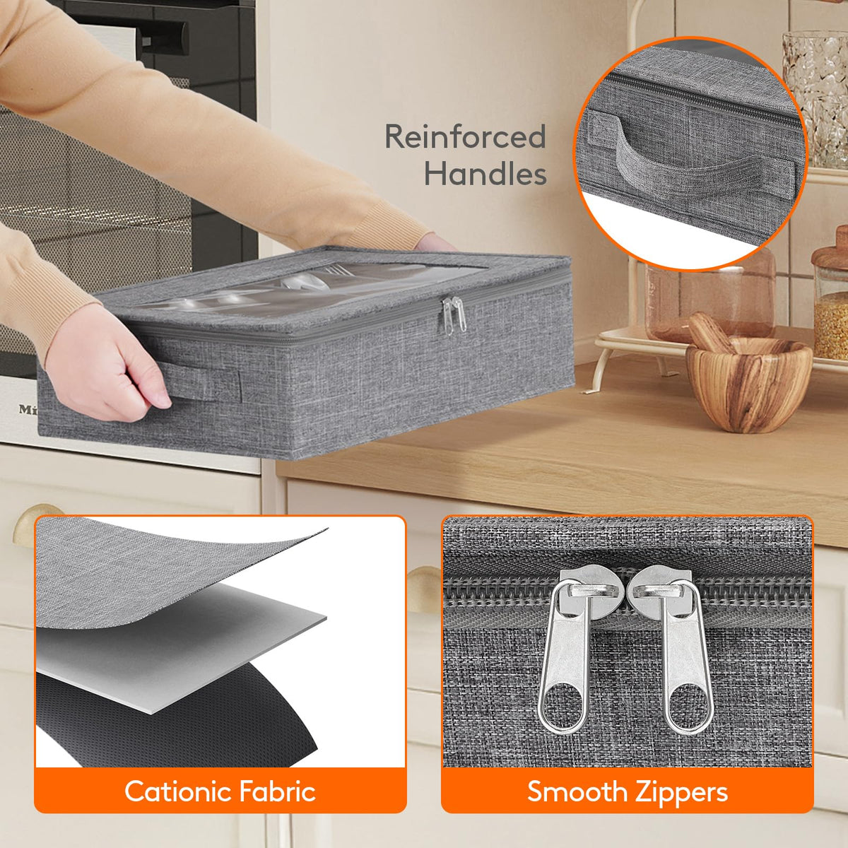 Lifewit silverware storage box dual side handles for easy carrying outdoors.