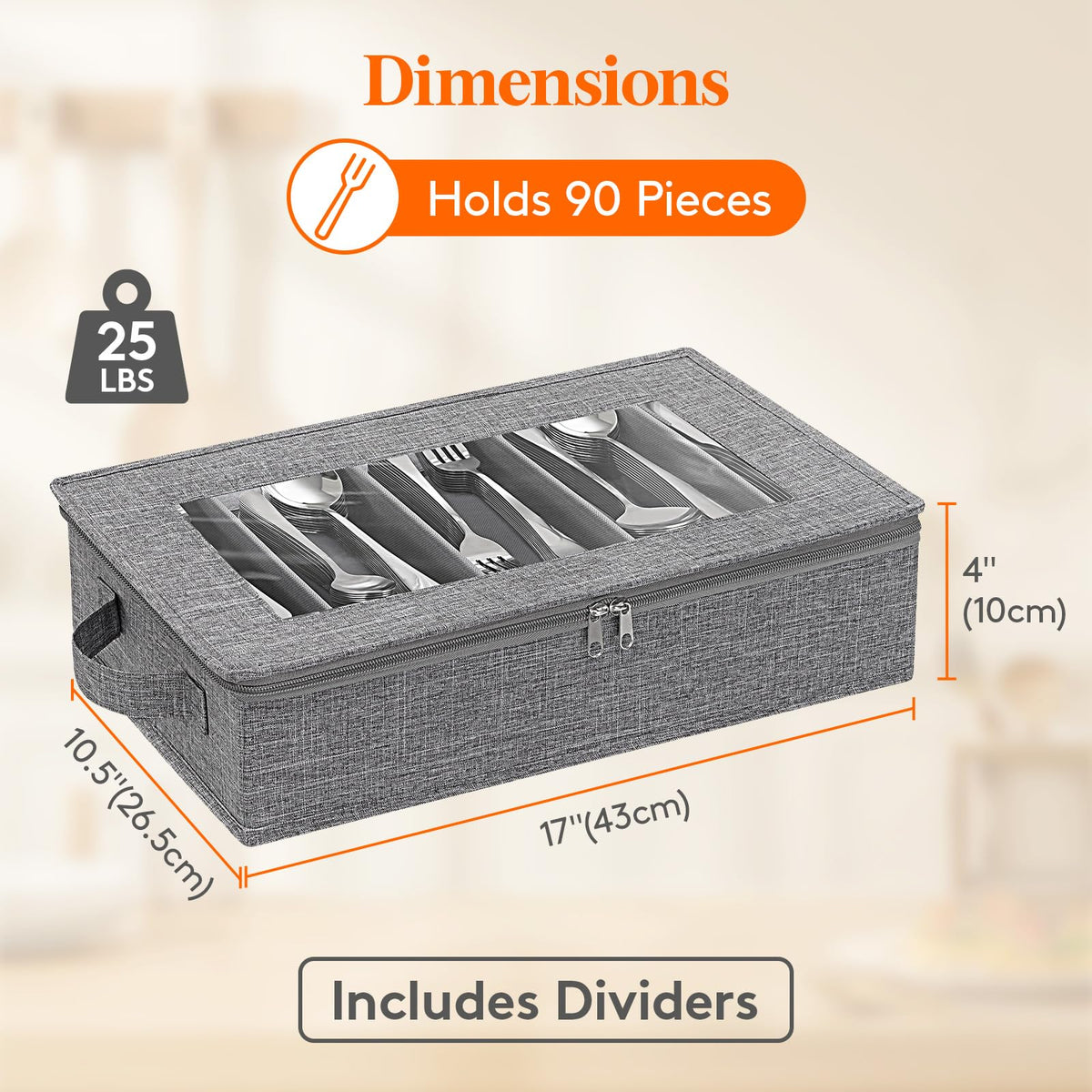 Lifewit silverware storage box large capacity for full utensil sets.