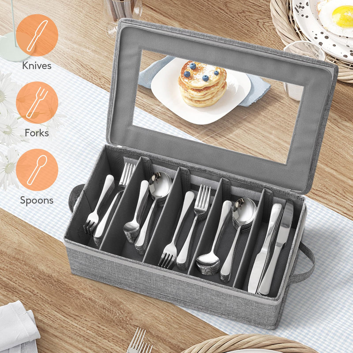 Lifewit silverware storage box lid with zipper for secure transport.