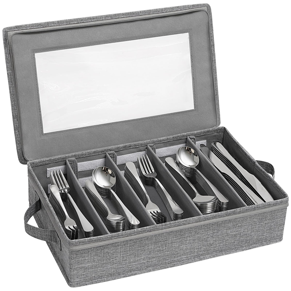 Lifewit silverware storage box top view keeps utensils organized and easy to access.