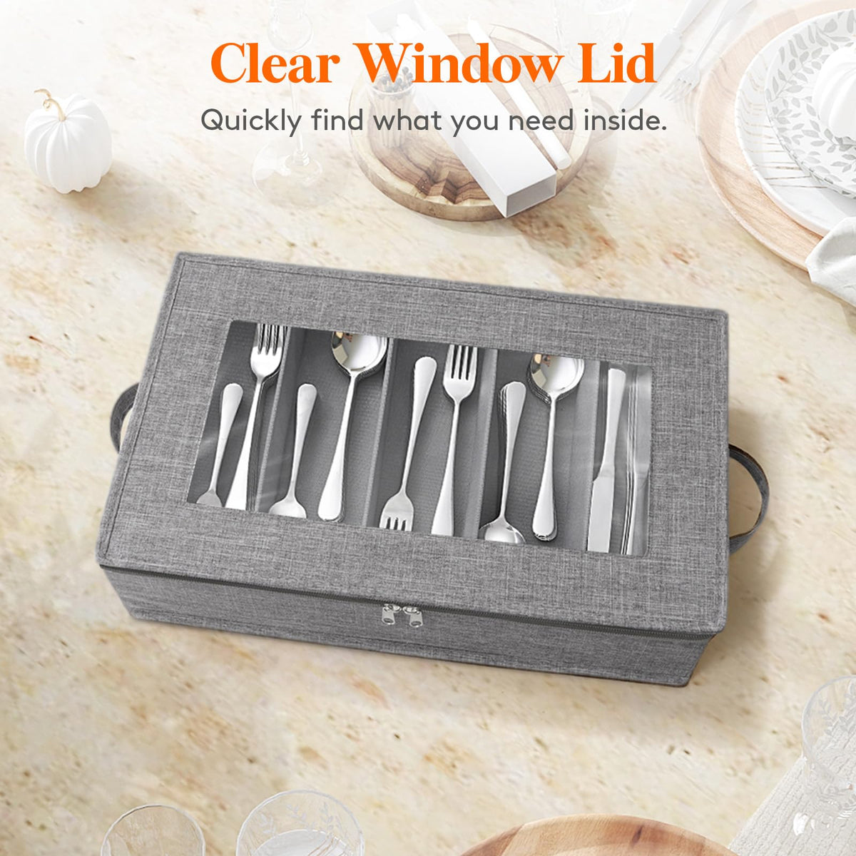 Lifewit silverware storage box transparent window helps locate utensils quickly.