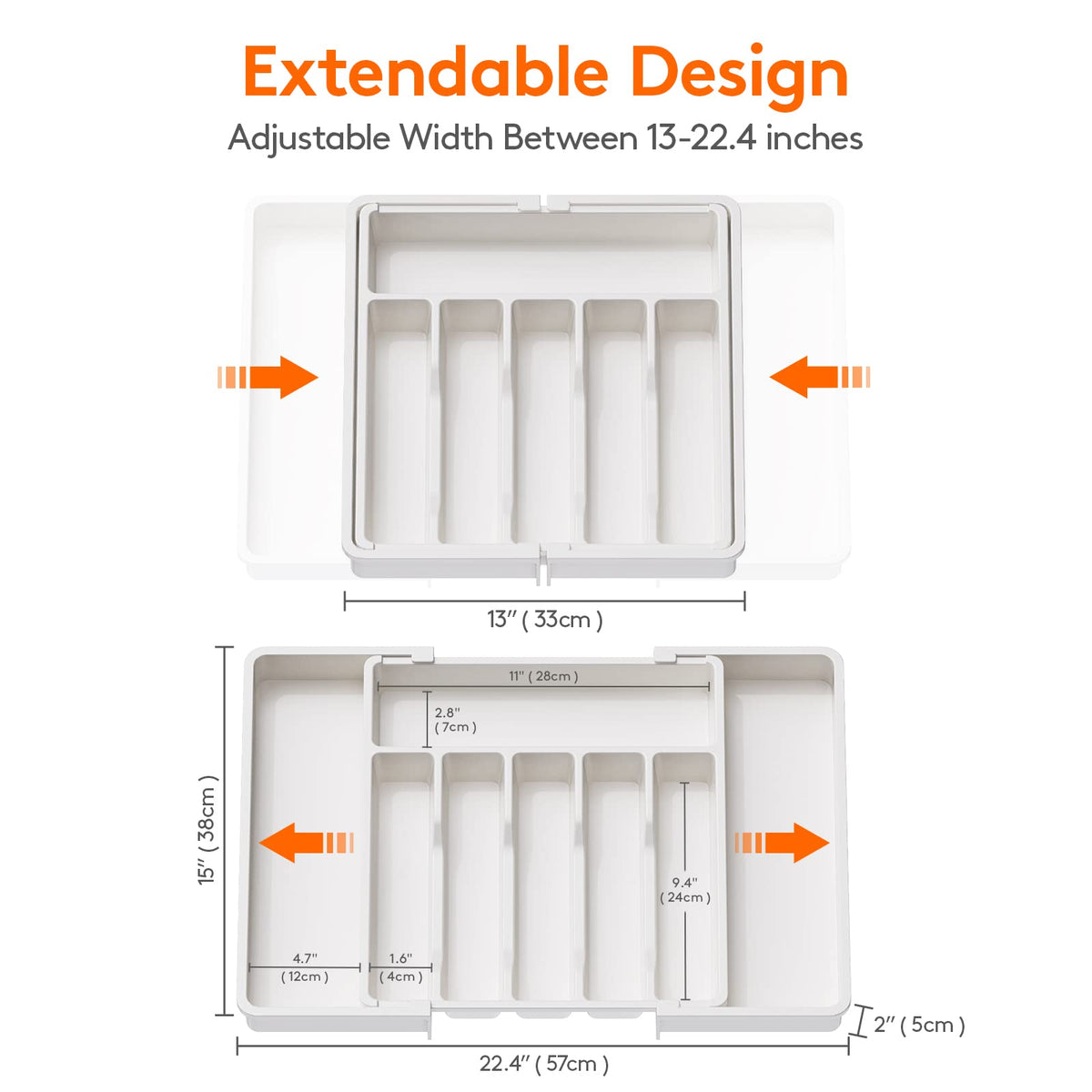 Lifewit organizer with 6-8 compartments keeps spoons, forks and knives neatly organized.