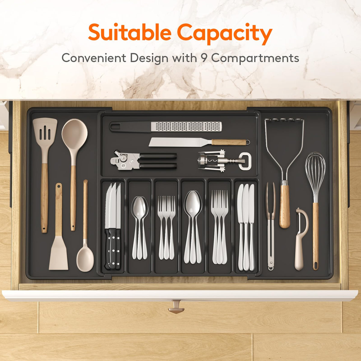 Lifewit tray with 7-9 compartments sorts spoons, forks and knives