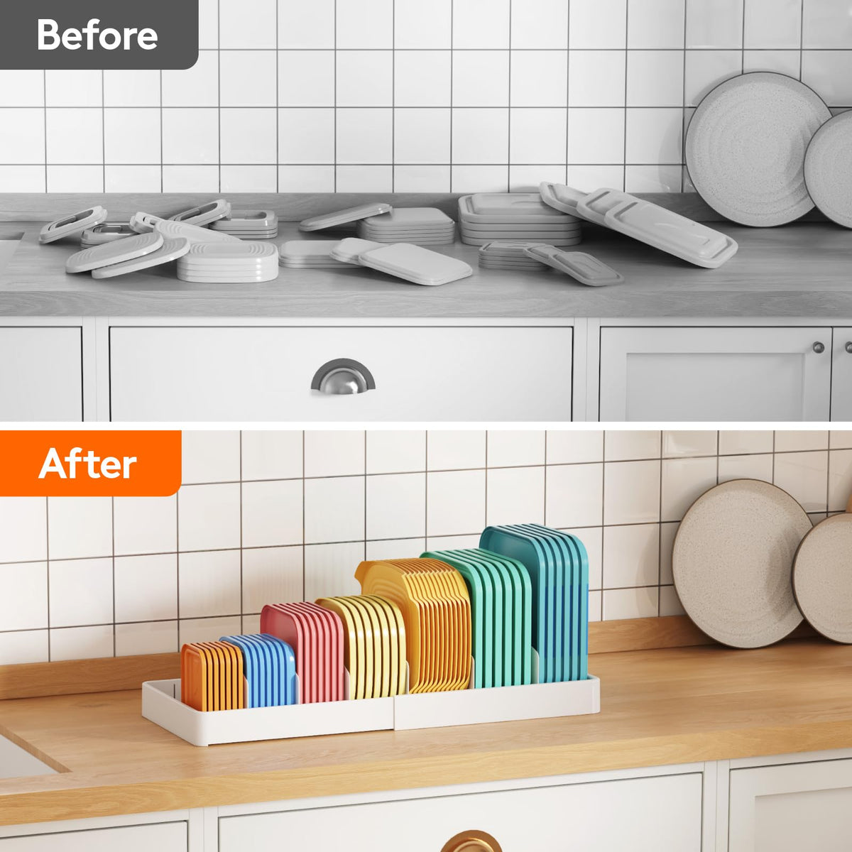 Lifewit wide lid rack frees cabinet space and improves access.