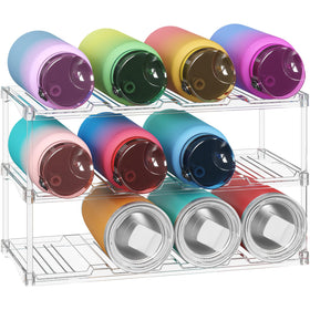 Lifewit stackable bottle storage organizer showing clear slots for easy access and neat pantry