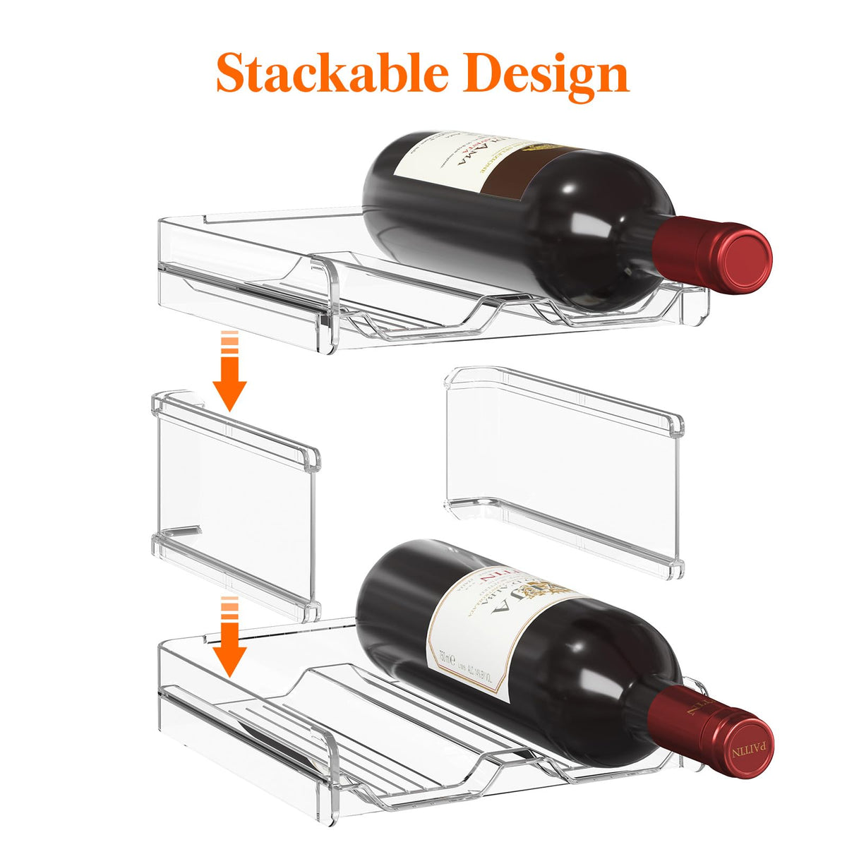 Lifewit stackable wine rack on a cabinet shelf presents bottles neatly for quick selection.