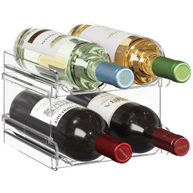 Lifewit stackable wine rack in fridge keeps bottles organized and easy to reach.