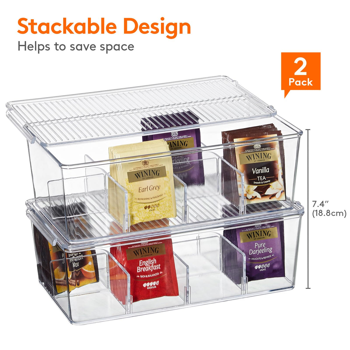Lifewit tea bag organizer with dual-side lift lid for easy access.