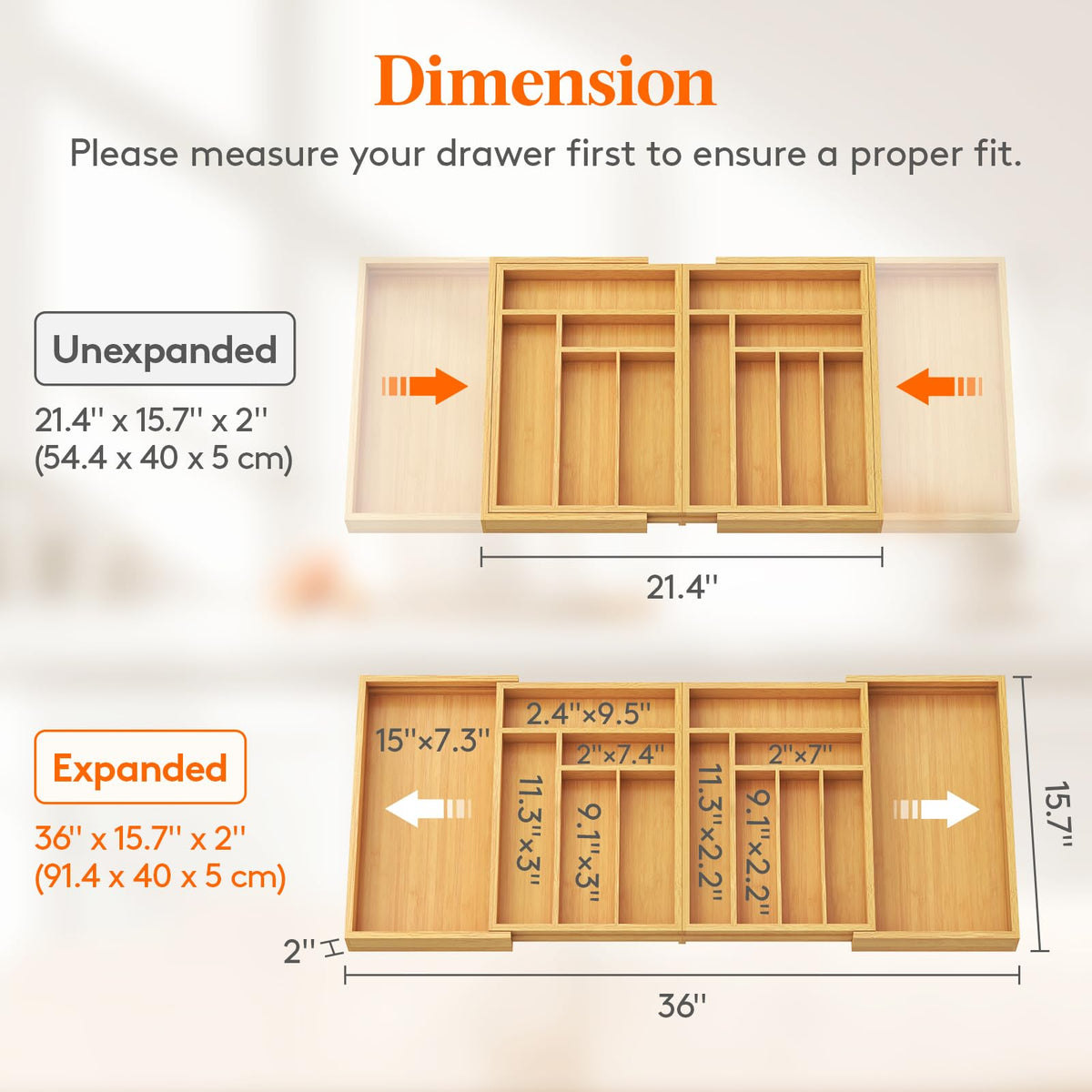 Lifewit two-section configuration demonstrates flexible sizing for different drawer depths.
