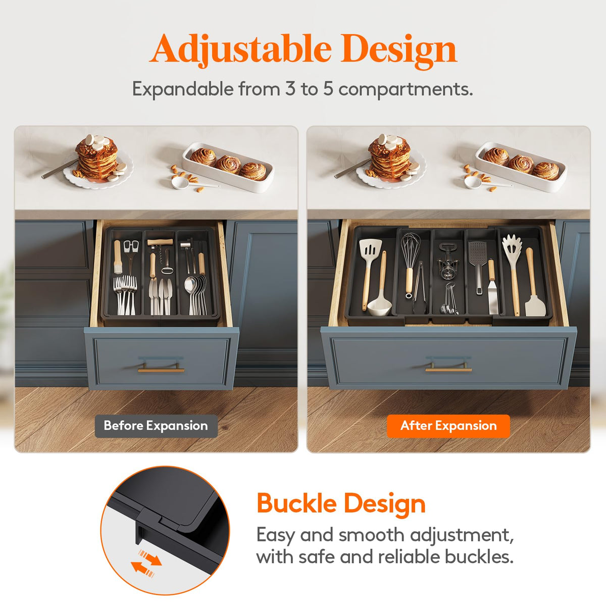 Lifewit organizer showing multiple compartments for spatulas, ladles, and tongs.