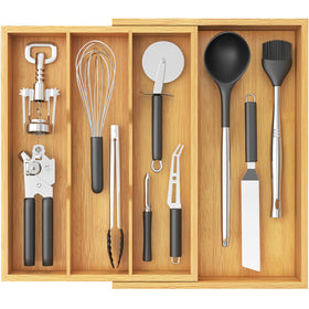 Lifewit drawer organizer showing expandable design for flexible utensil storage