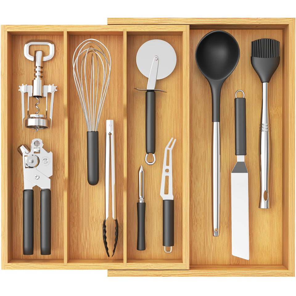 Lifewit drawer organizer showing expandable design for flexible utensil storage