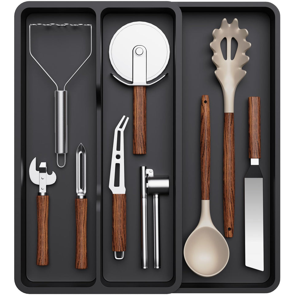 Lifewit utensil organizer in extended drawer mode keeps utensils neatly arranged for easy reach
