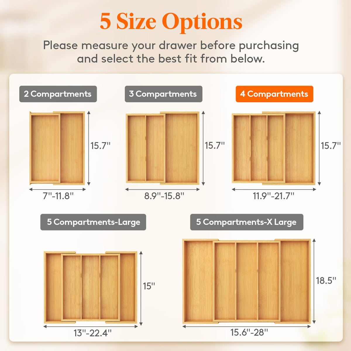 Lifewit utensil organizer with adjustable width fits many drawers