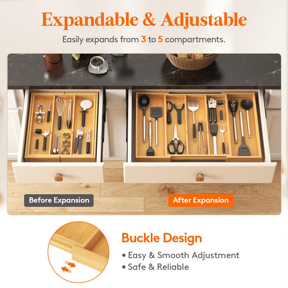 Durable wood tray from Lifewit adds a warm kitchen touch