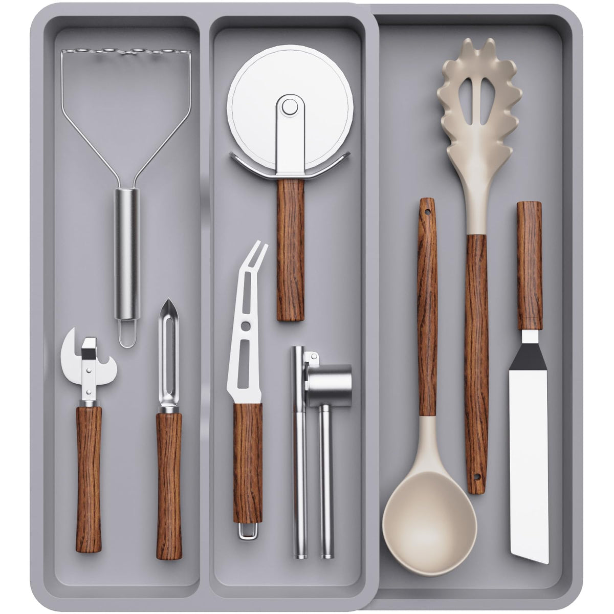 Lifewit expandable drawer utensil organizer for flexible storage.