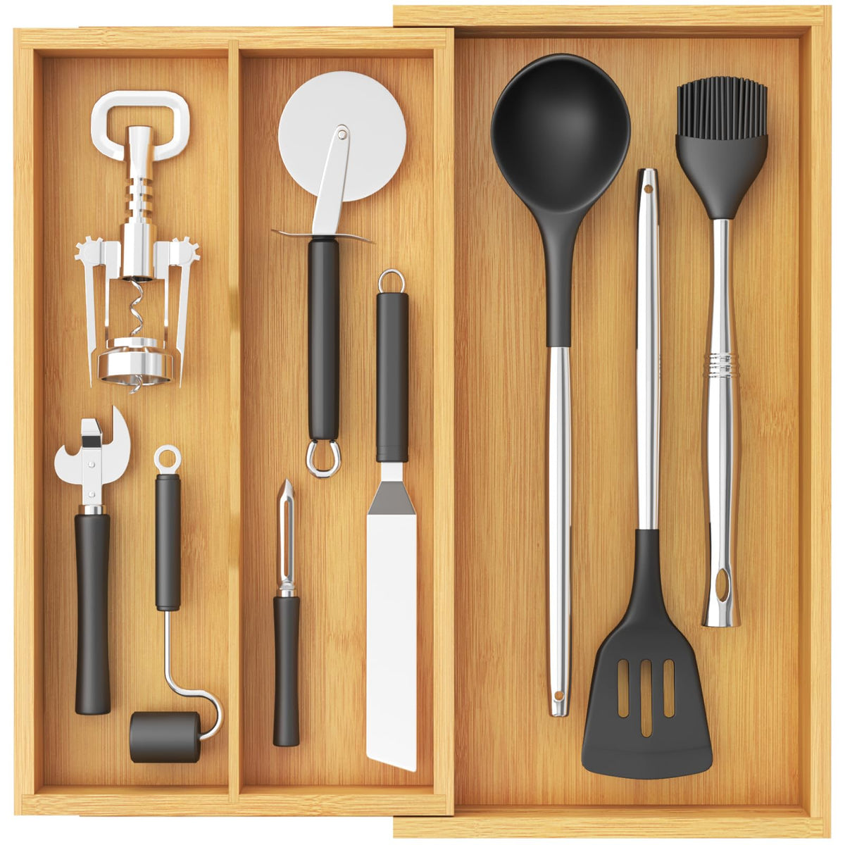 Lifewit utensil organizer expanded drawer demonstrates extra storage and quick access.