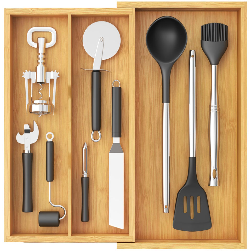 Lifewit utensil organizer expanded drawer demonstrates extra storage and quick access.