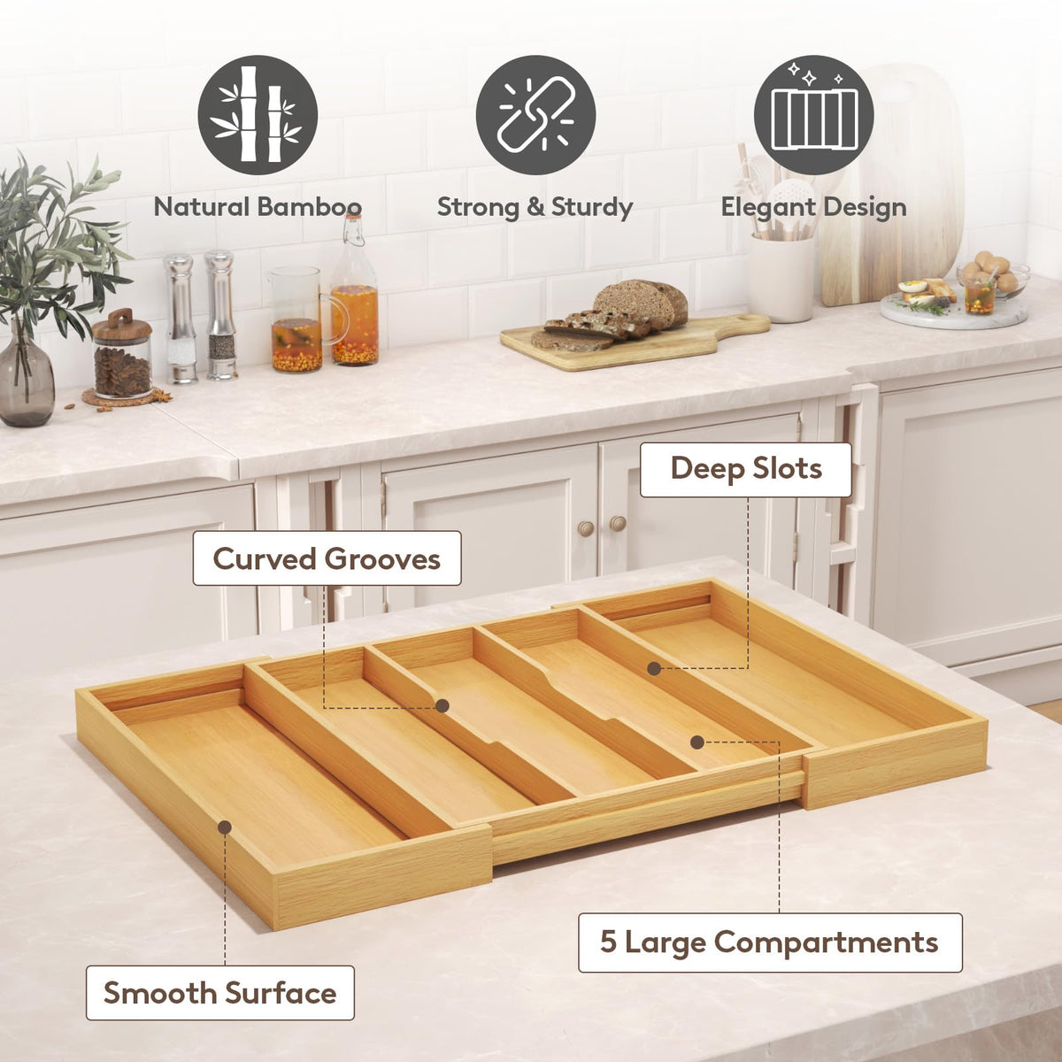 Groove design keeps utensils within reach for faster cooking prep