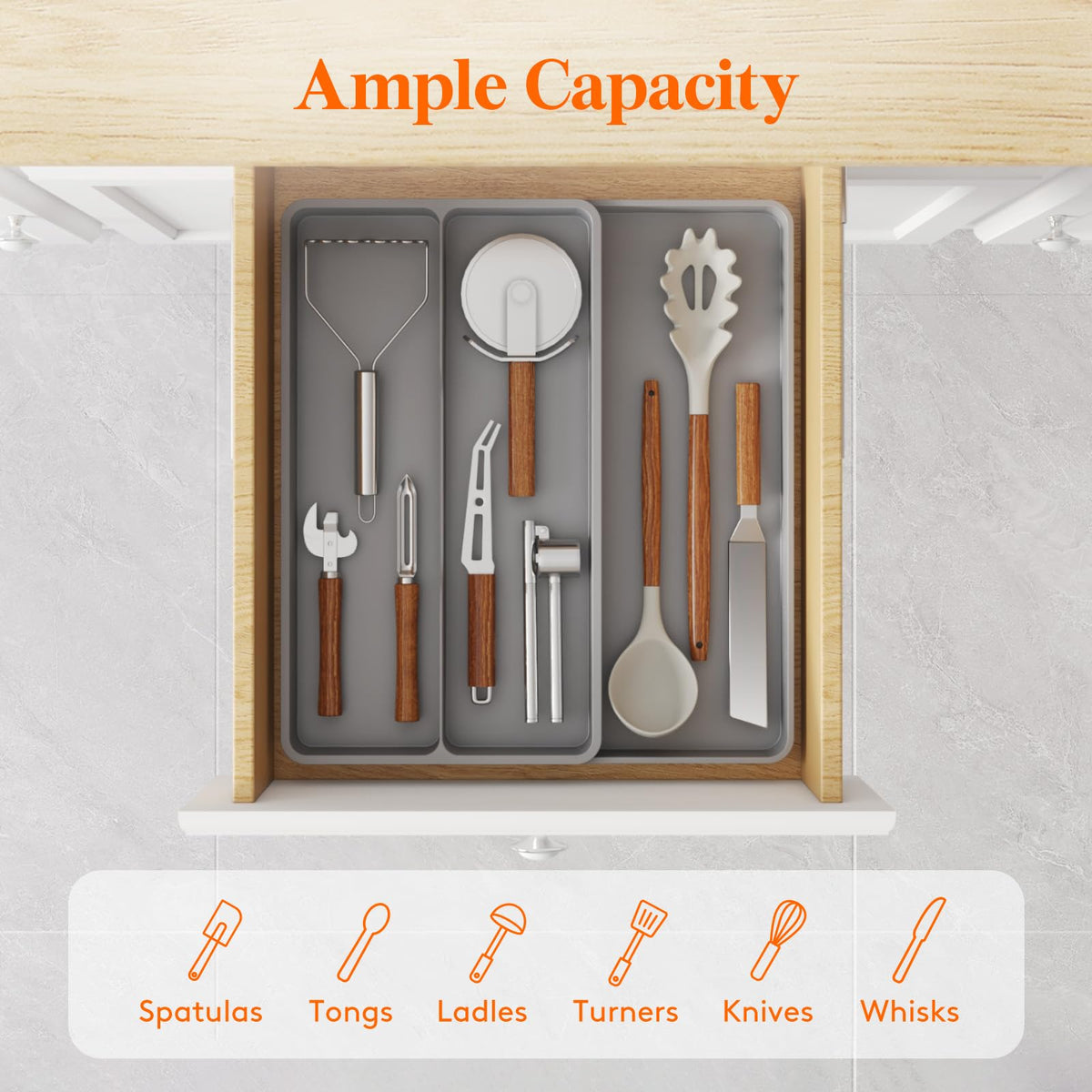 Lifewit retractable design adapts to smaller or larger drawers.
