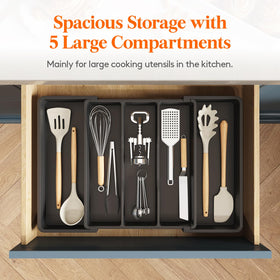 Lifewit expandable side slots extended for extra storage capacity in a drawer.