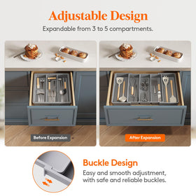 Lifewit organizer's solid bottom and dividers keep utensils upright and accessible.