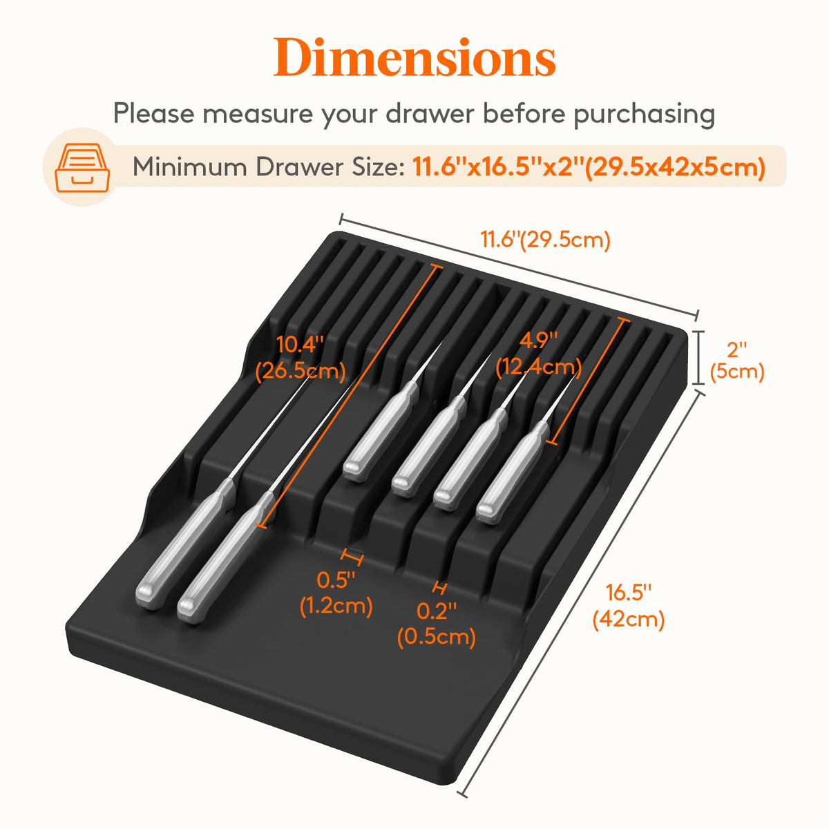 Lifewit wide drawer knife slot layout for organized kitchen storage and quick selection