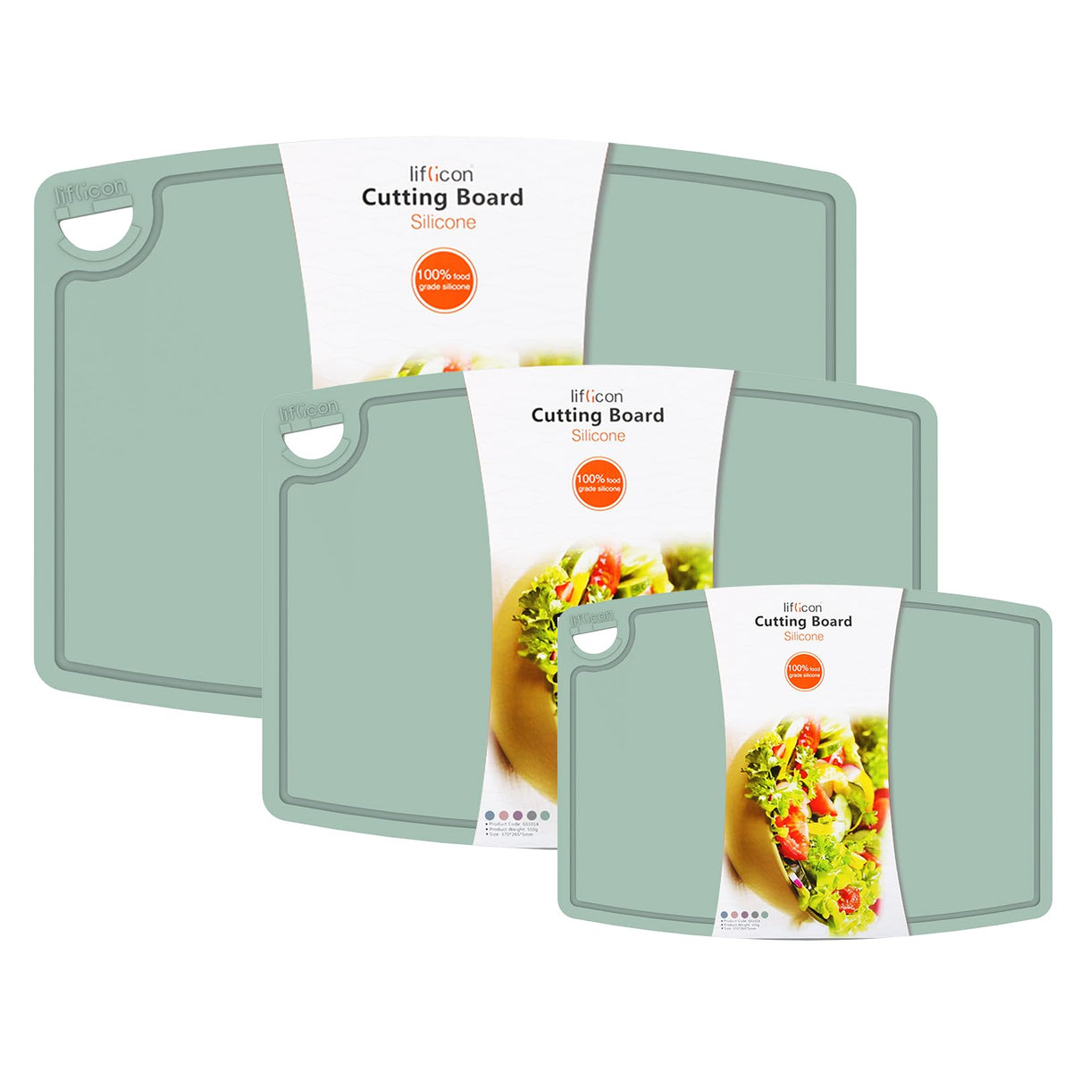 Liflicon large silicone cutting board, foldable with juice grooves for easy prep and cleanup.