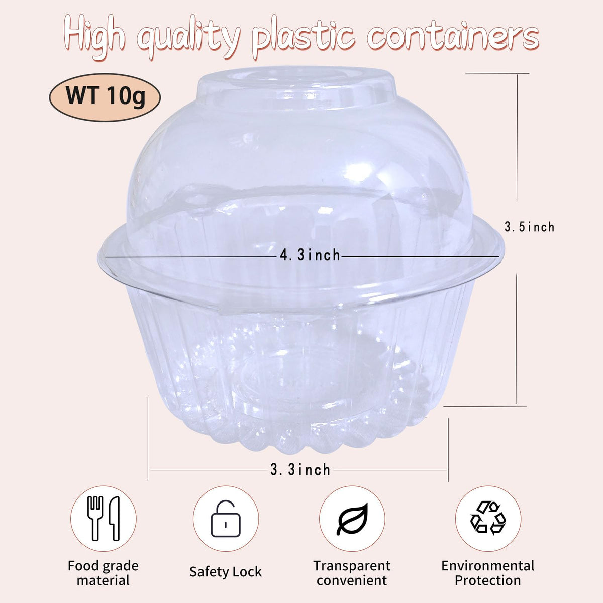 Lifuope 100-pack muffin containers show secure snap-lid designs for easy transport.